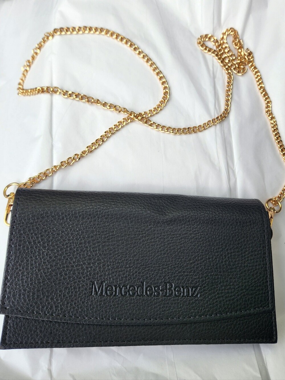 Mercedes-Benz Black Leather Crossbody Bag with Gold Chain